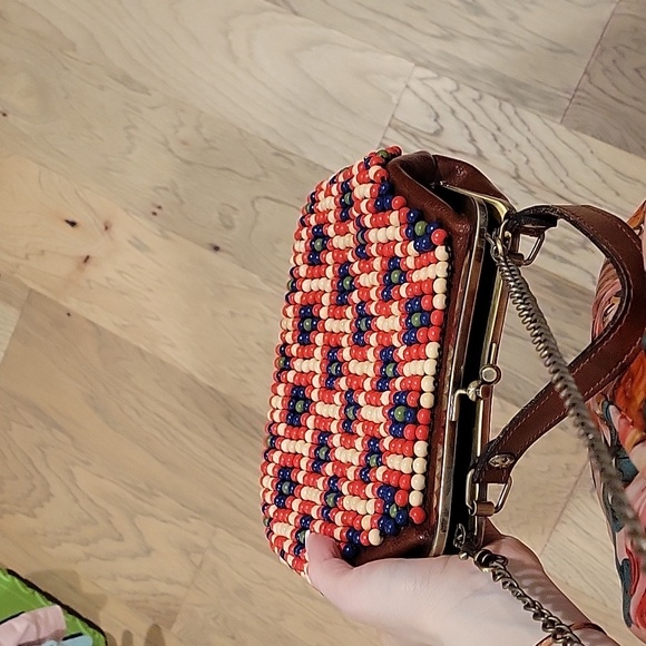 Mint Top handle purse Patricia Nash Leather Laureana Beaded Frame - Picture 6 of 10